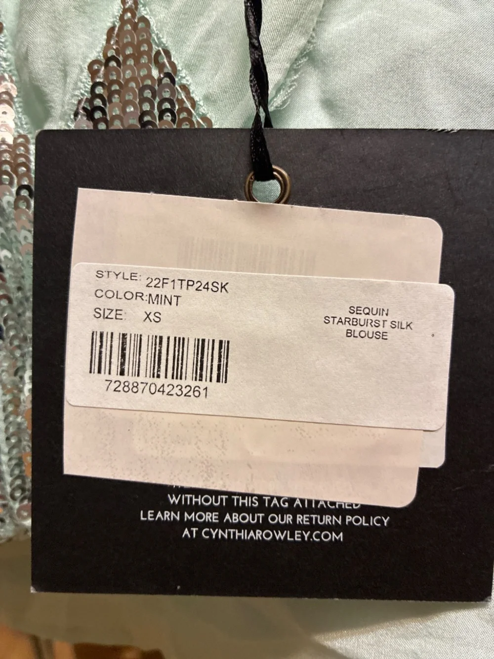NWT Cynthia Rowley Starburst Peasant Mint Silk Romantic Feminine Sequins Blouse - Picture 2 of 5